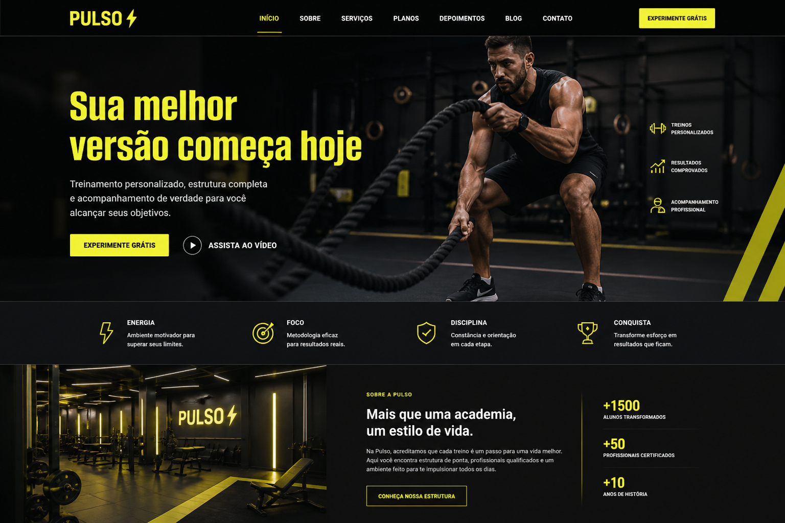 Modelo completo de site para Academia