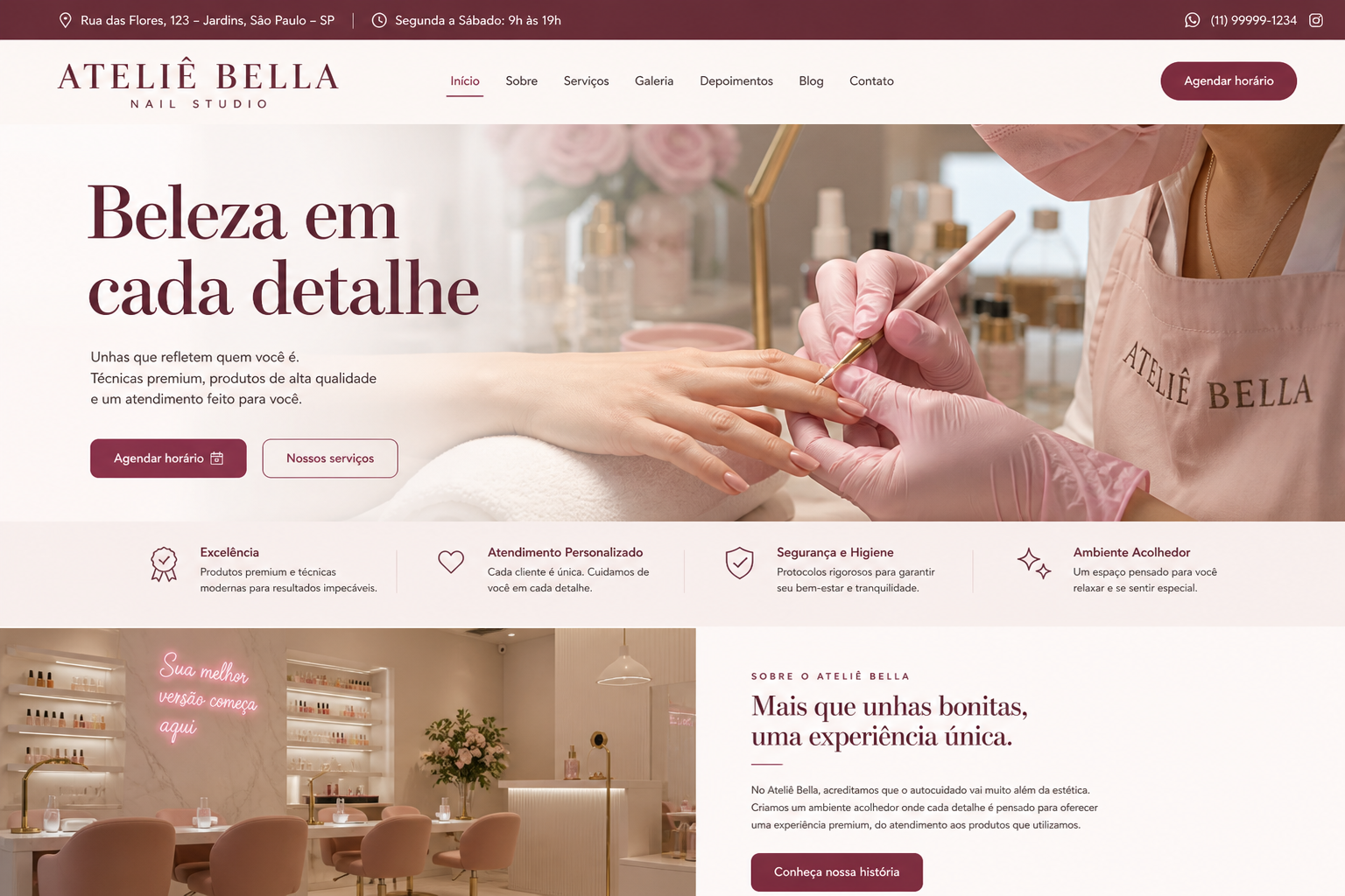 Modelo completo de site para Manicure