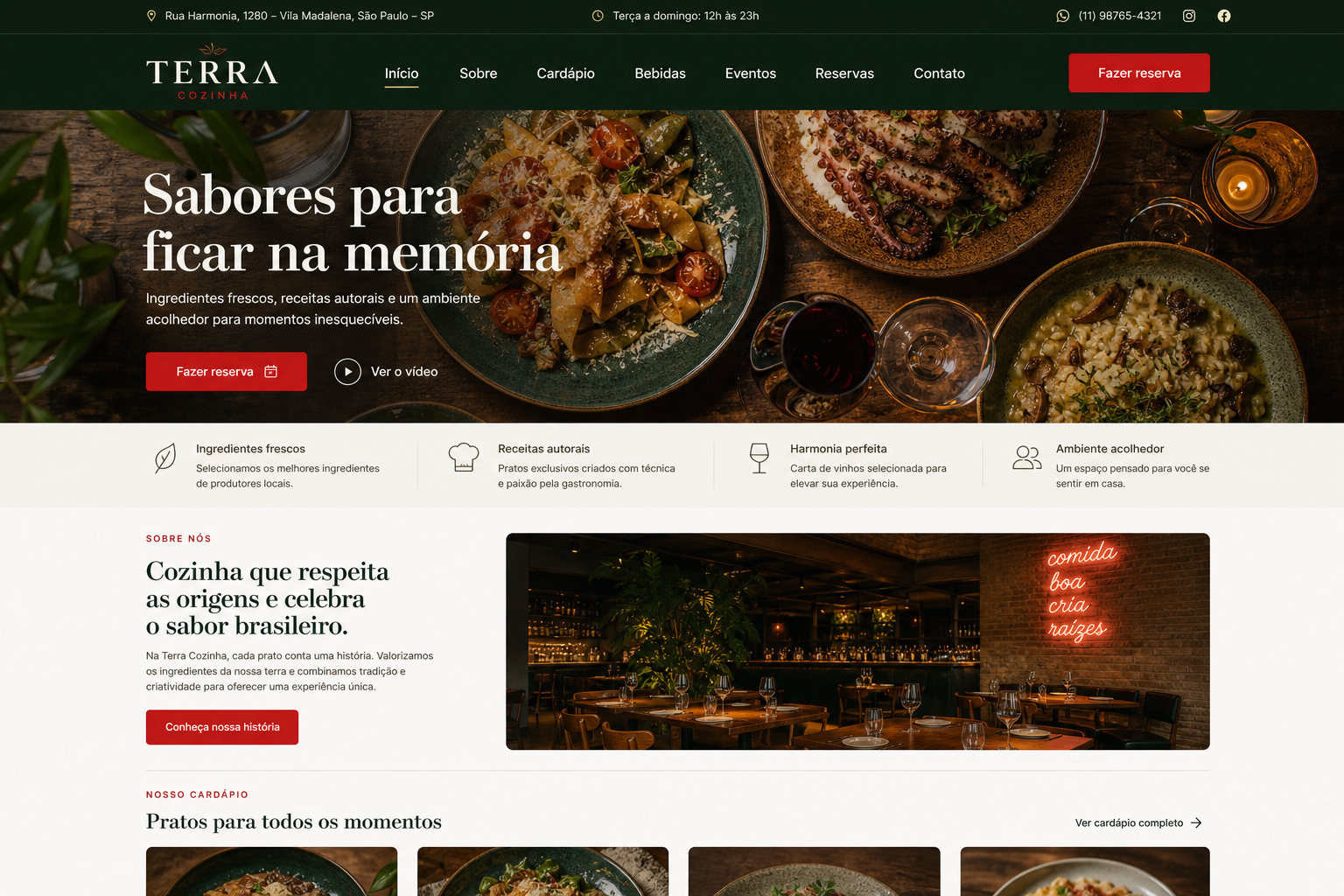 Exemplo de site profissional para restaurante